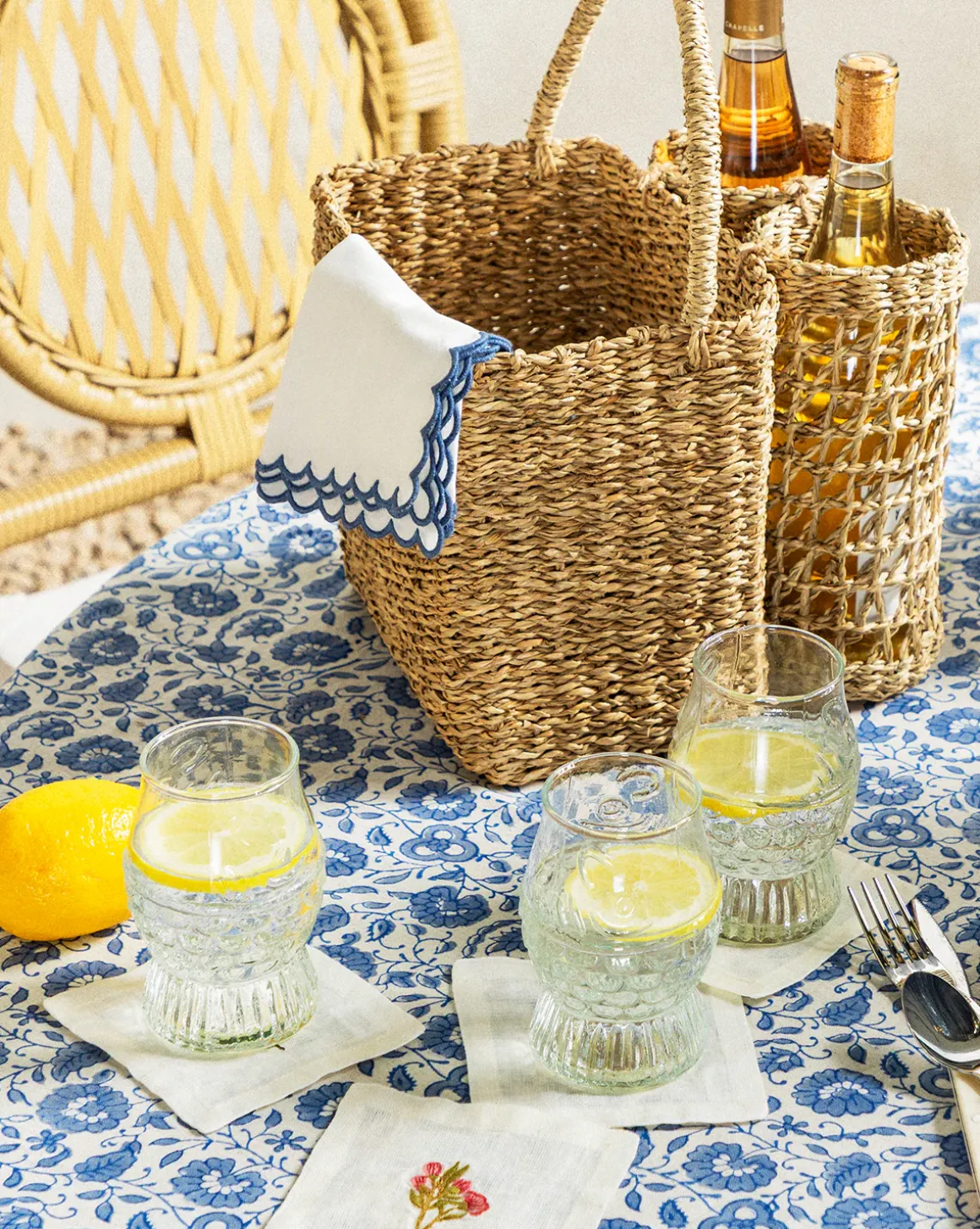 Assorted Floral Motif Linen Cocktail Napkins (Set of 6)
