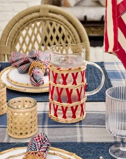 Glass Pitcher in Red & Natural Raffia Sleeve
